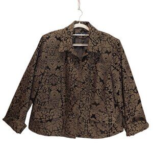 Evan Picone womens XL Gray Blazer Jacket floral embossed Black velvet Office